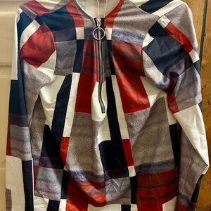 Geometric Long Sleeve Top with Zipper